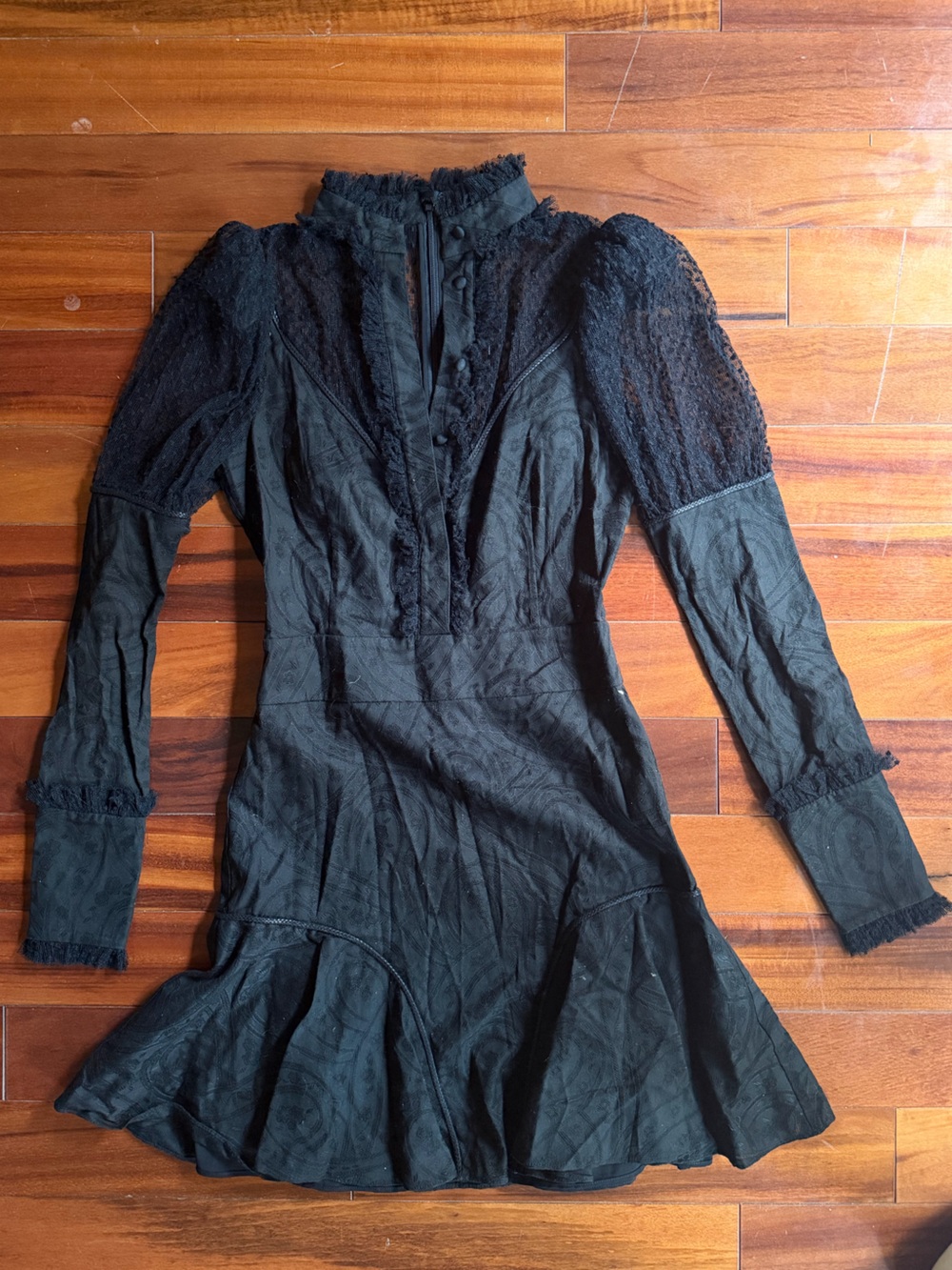 Alexis Black Lace-Detail Long-Sleeve Mini Dress
